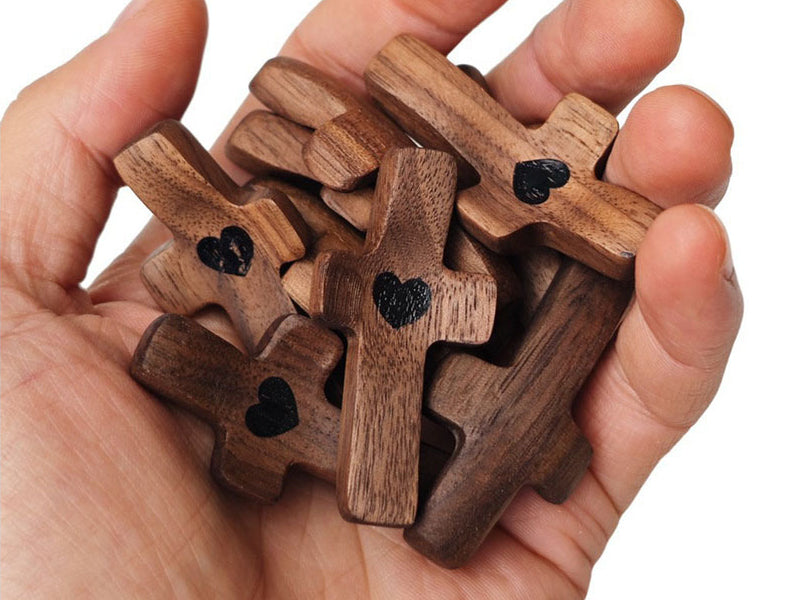Cross My Heart, Encouragement Gift, Relieve Anxiety Comfort for Clutching, Clinging and Praying, Pocket Olive Wood Cross Religious Gift for Children and Adults