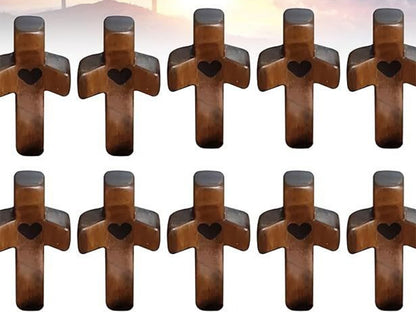 Cross My Heart, Encouragement Gift, Relieve Anxiety Comfort for Clutching, Clinging and Praying, Pocket Olive Wood Cross Religious Gift for Children and Adults