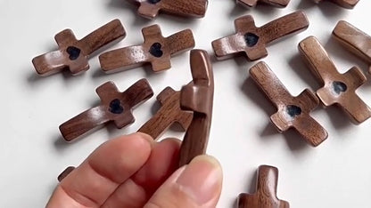 Cross My Heart, Encouragement Gift, Relieve Anxiety Comfort for Clutching, Clinging and Praying, Pocket Olive Wood Cross Religious Gift for Children and Adults