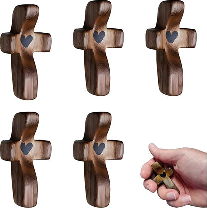 Cross My Heart, Encouragement Gift, Relieve Anxiety Comfort for Clutching, Clinging and Praying, Pocket Olive Wood Cross Religious Gift for Children and Adults